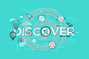 Thin line flat design banner for discover web page