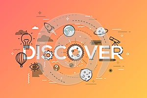 Thin line flat design banner for discover web page