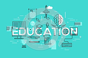 Thin line flat design banner of education web page