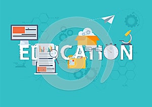 Thin line flat design banner for EDUCATION web page, classical and on-line education, increasing knowledge, choice of universities