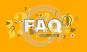 Thin line flat design banner for FAQ web page