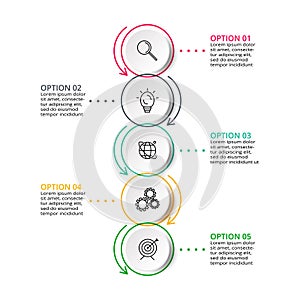 Thin line flat element for infographic. Template for diagram, graph, presentation and chart. Concept with 5 options