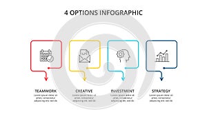 Thin line flat elements for infographic with 4 steps, options, parts or processes. Can be used for presentations banner