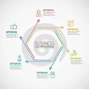 Thin line flat hexagon for infographic.