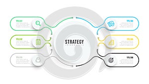 Thin line flat infographic template. Business data visualization design with icons and 6 options or steps.