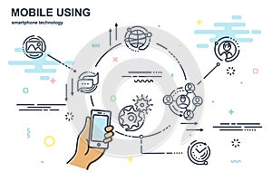 Thin line flat modern style illustration. Search ideas process.