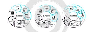 Thin Line Flat Round Chart Infographic Template with a Seven Steps for Success. Business Circle Template with Options for Brochure