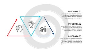 Thin line flat triangles for infographic. Template for business presentation with 3 options