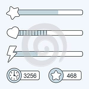 Thin line game time progress bar icons