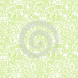 Thin Line Go Green Ecology White Seamless Pattern