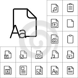Thin line grammar, letter file icon, different type file icons s
