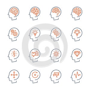 Thin line head icons set