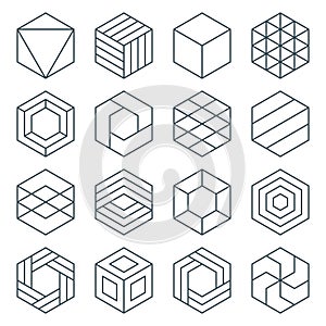 Thin line hexagon symbol set