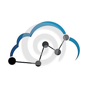 Thin line icon with flat design element of cloud computing connection internet hosting technology data link