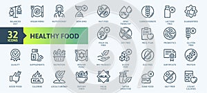 Thin Line Icon Set of Healthy Food, Halal, Kosher, Vegan food. photo