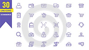 Thin line icon set related to e-commerce and shopping