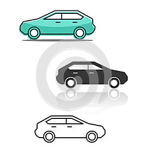 Thin line icon, solid icon. flat icon for Car side view, transportation. vector illustrations
