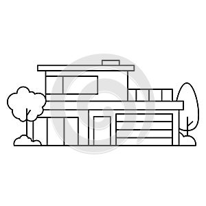 Thin line icon suburban modern house. Symbol for a mobile application or website.