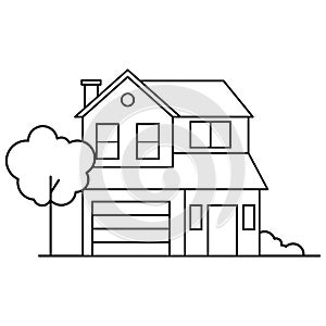 Thin line icon suburban modern house. Symbol for a mobile application or website.