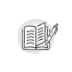 Thin line icons for book and pen,vector illustrations