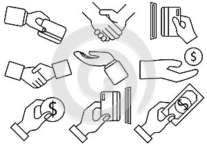 Thin line icons for Business, handshake, payment, money, coin, dollar. vector illustrations