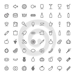 Thin Line Icons For Food and Drinks