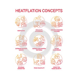 Thin line icons for heatflation concepts