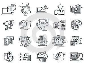 Thin Line Icons Set. Business Elements for Websites, Banners, Infographic Illustrations. Simple Linear Pictograms
