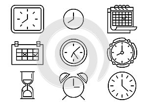 Thin line icons set, Clock, Calendar, Sand clock. vector illustration