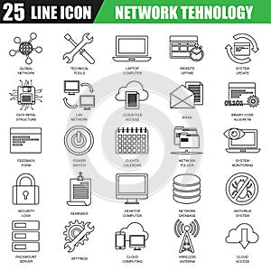 Thin line icons set of cloud computing data network technology services
