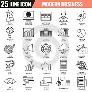 Thin line icons set of doing business using marketing technology ideas