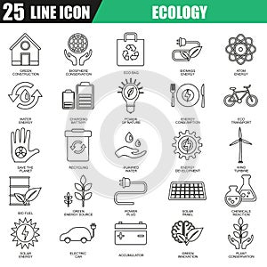 Thin line icons set of ecological energy source, environmental safety