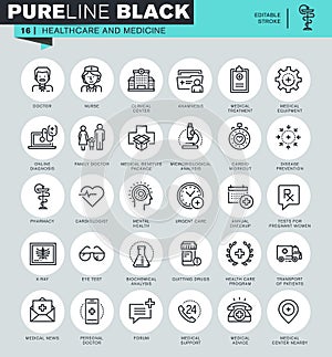 Thin line icons set of healthcare and medicine