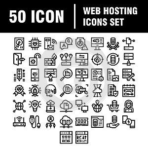 Thin line icons set of hosting and cloud computing networks concepts. Outline symbol collection. Editable vector stroke