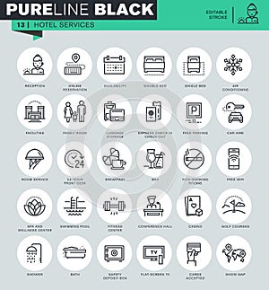 Thin line icons set of hotel services and facilities