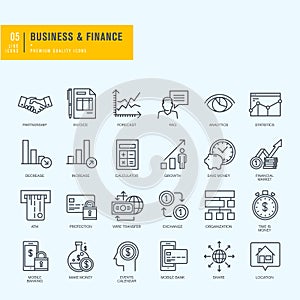 Thin line icons set. Icons for business, finance, m-banking.