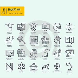Thin line icons set. Icons for online education.