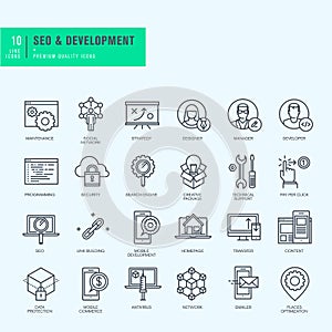 Thin line icons set. Icons for seo, website and app design and development. photo