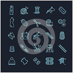 Thin line icons set - needlework, sewing, knitting