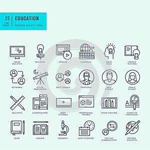 Thin line icons set for online education