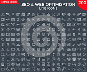Thin Line Icons Set of Search Engine Optimization