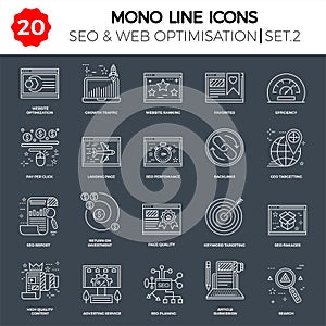 Thin Line Icons Set of Search Engine Optimization