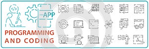 Thin line icons set. Icons for seo, website and app design and development. Coding and Programming line icon