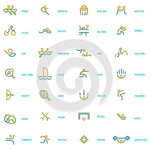 Thin line icons set of sport, summer olympic games.