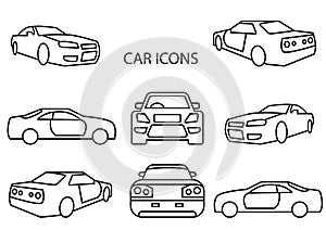 Thin line icons set,transportation,Car side view,Car front,vector illustrations