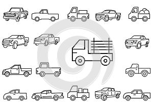 Thin line icons set,transportation,Pickup truck,vector illustrations