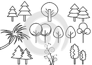 Thin line icons set,trees,vector illustrations