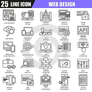 Thin line icons set of web design and development