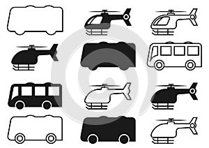 Thin line icons,solid icons for bus,helicopter,transportation,vector illustrations