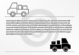 Thin line icons and solid icons for pickup truck. transportation. vector illustrations
